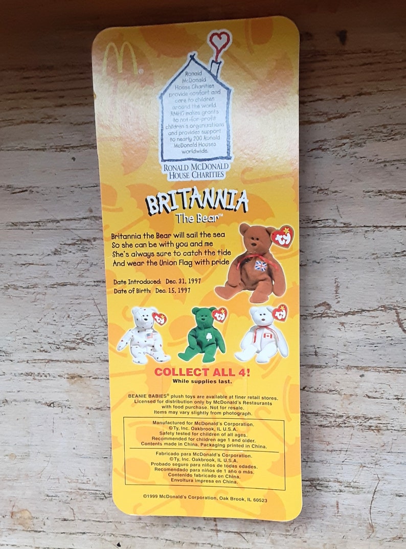 TY Beanie Babies Mcdonald's International 4 Britannia Etsy
