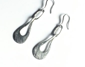 On hold for K Dangle Earrings Aretes Brushed Silver Teardrops Ear Wires Vintage Jewelry Vendimia Joyeria