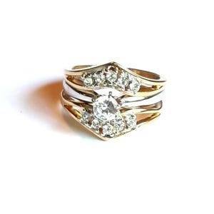 CZ Wedding Ring Set 2 18KGF Yellow Gold and Engagement Ring 14KGF White Gold US Size 9 Vintage Jewelry Gifts for Her Yours, Occasionally