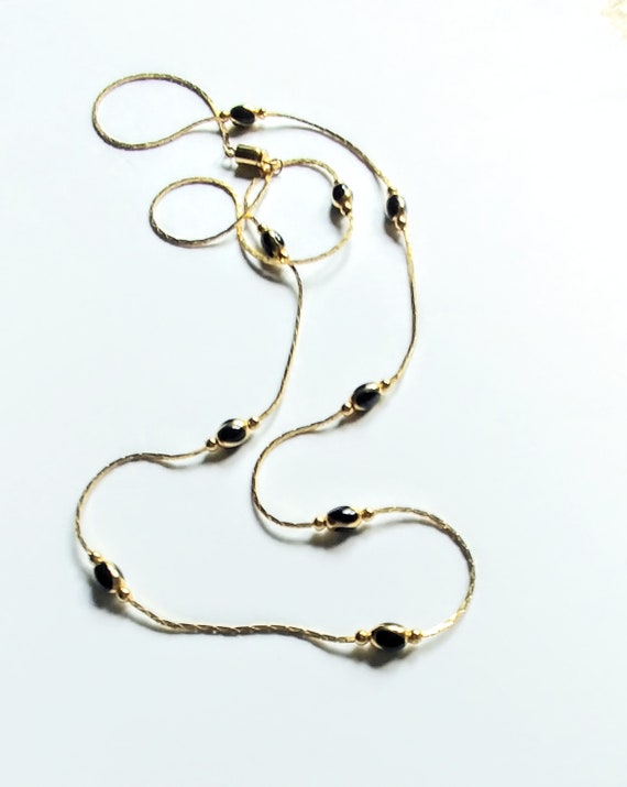 Beaded Chain Necklace Collar Black Beads Gold Ton… - image 7