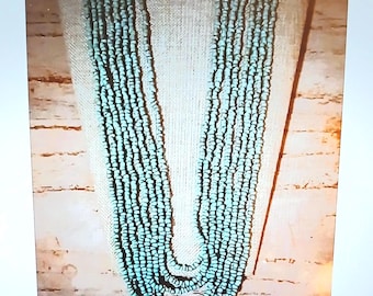 RARE Green Turquoise Bead Necklace 8 Strand Wood Clasp Southwestern Vintage Jewelry Gift for Her Mothers Day Gifts Yours, Occasionally