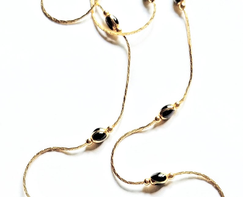 Beaded Chain Necklace Collar Black Beads Gold Tone Vintage Etsy