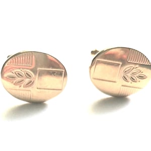 Vintage Gold Tone Etched Oval Cuff Links: 1960s Wedding Groomsmen Jewelry