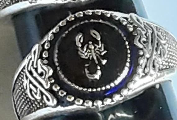Vintage Scorpion Ring US Size 9.25: Black Onyx Sterling Silver Band, Scorpio Gift