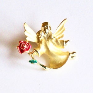 Gigi Giusti Signiert Engel Pin Gold Tone Rote Rose Saisonale Weihnachten Religiöse Vintage Schmuck Geschenke für Ihre Muttertag Ihre, gelegentlich