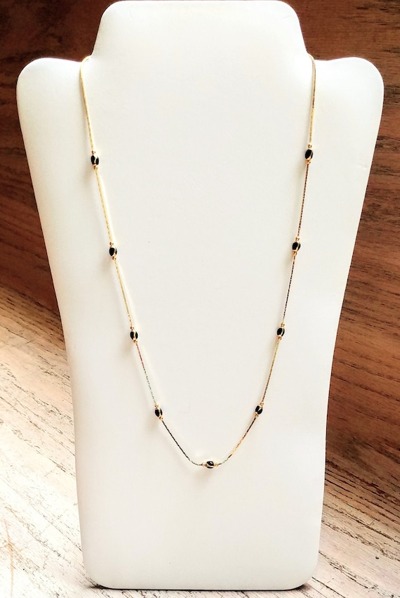 Beaded Chain Necklace Collar Black Beads Gold Ton… - image 1