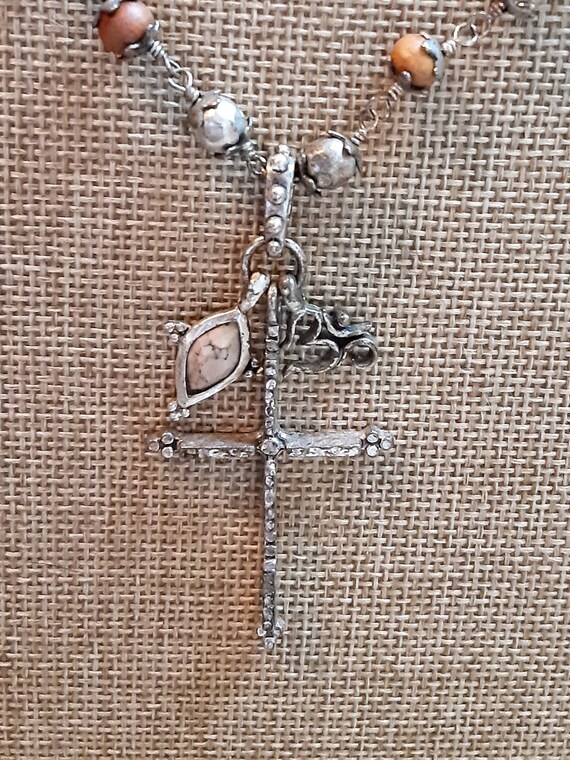 Cross Rosary Modern Design with 2 Charms Silver T… - image 2