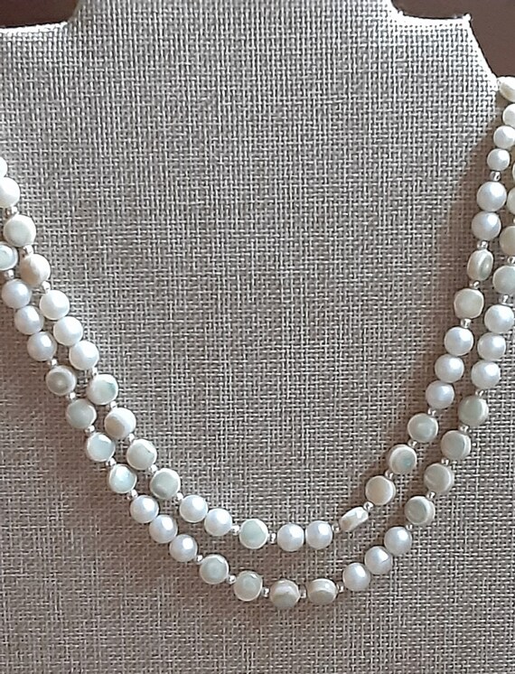 Faux Pearl and Faux MOP Necklace Collar Silver To… - image 4