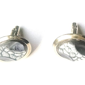 Vintage Abstract Cuff Links: Gold Tone, Gray & White Design
