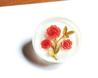 Broche vintage de flor de lucita: broche floral rojo y naranja, joyería de los años 50