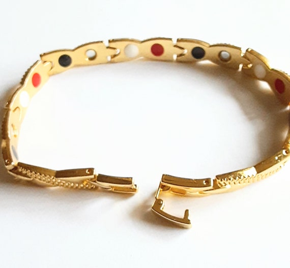 X Links Bracelet Pulsera Gold Tone Reversible Red… - image 10