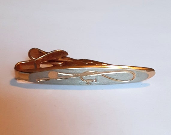 Signed Swank Tie Bar Clip Clasp Fishing Rod Reel Lure Motif Gold