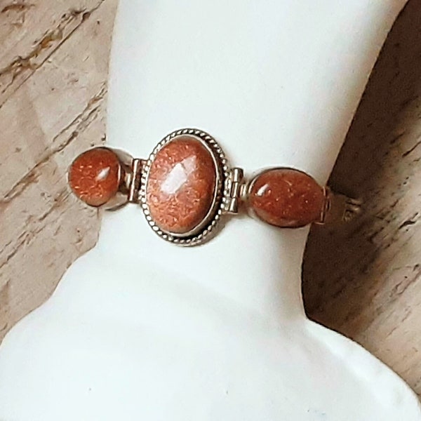 Goldstone Adventurine Glass Bracelet Pulsera 925 Sterling Silver Vintage Jewelry Vendimia Joyeria Yours, Occasionally