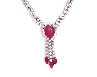 Collana vintage a goccia con strass rossi: gioielli per Natale e matrimoni