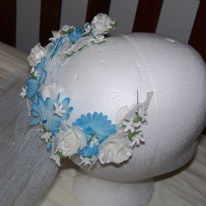 Handmade Veil Flowered Headpiece Aqua Tulle Mermaid Wedding Bridal Bride Beach Garden Halloween Costume Cosplay Yours, Occasionally