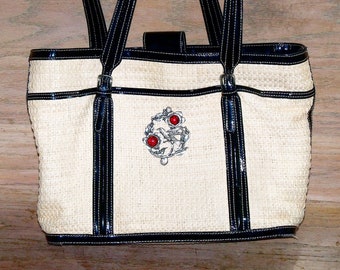 Faux Straw Tote Bag: Hummingbird Medallion Beach