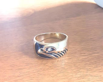 Vintage CZ Wedding Ring Set: 18KGF Yellow & 14KGF White Gold, US 
