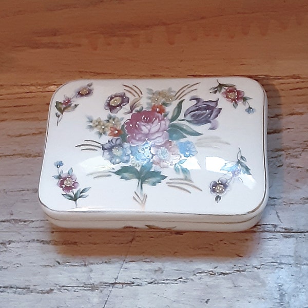 Flowered Trinket Box Lidded Jewelry Storage Hallmark Thames Hand Painted in Japan Collectible Vintage Bone China  Boxes