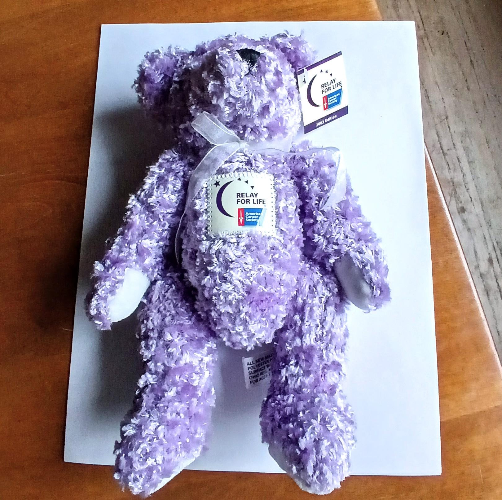 Vintage 2003 Relay for Life Bear: Lavender Plush, American Cancer