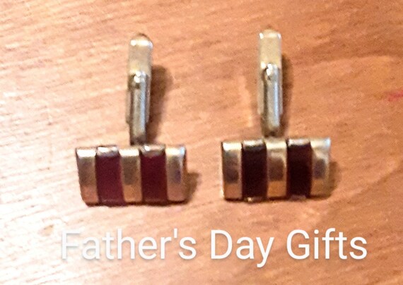 Vintage Rectangular Cuff Links: Red Stripe Geomet… - image 6