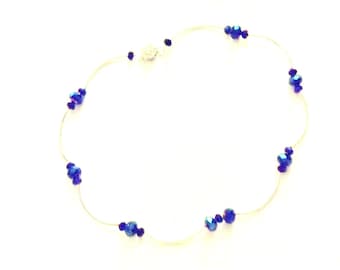 Handmade Blue Swarovski Crystal Necklace: Silver Tone Bridal Jewelry