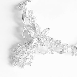 Coro Rhinestone Wedding Necklace: Articulated Floral Vintage Jewelry