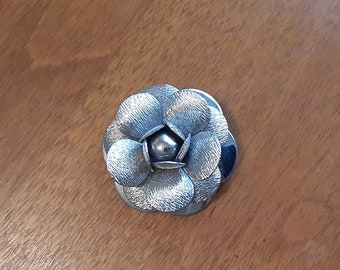 Vintage Silver Tone Flower Scarf Clip - Floral Dress Clip