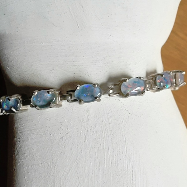 Opal Bracelet Pulsera 925 Sterling Cup Chain with Safety Clasp Vintage Jewelry Vendimia Joyeria Yours, Occasionally