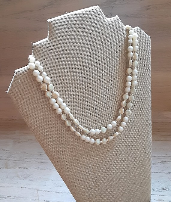 Faux Pearl and Faux MOP Necklace Collar Silver To… - image 1