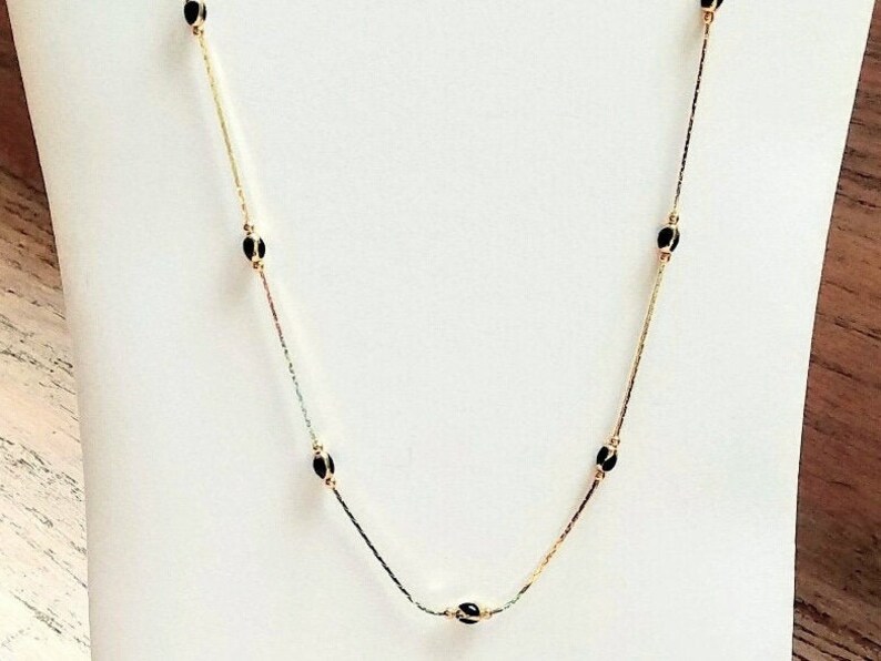 Beaded Chain Necklace Collar Black Beads Gold Tone Vintage Etsy