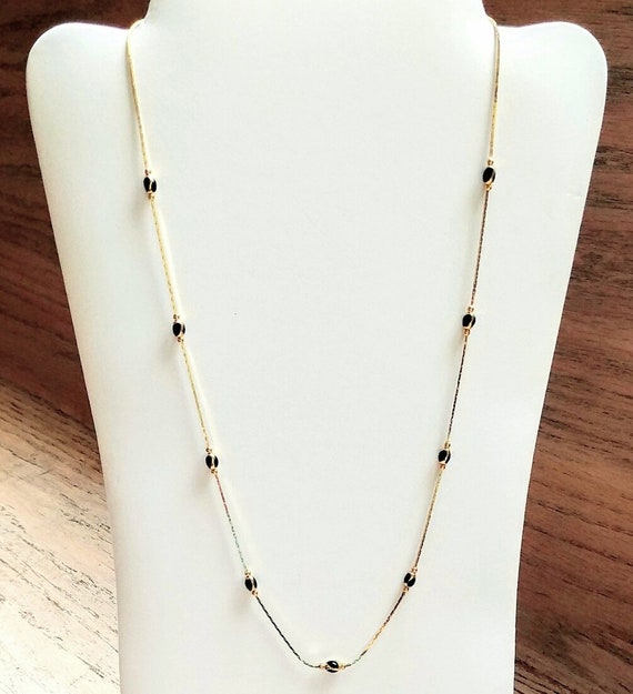 Beaded Chain Necklace Collar Black Beads Gold Ton… - image 2
