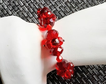 Bracelet Pulsera Red Plastic Beads Stretch Valentines Day Christmas Vintage Jewelry Vendimia Joyeria Yours, Occasionally