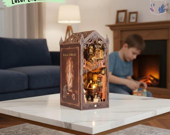 Kit fai-da-te "Angolo lettura magico" - Diorama gotico con libreria e luci a LED, miniatura fantasy, regalo unico per appassionati di lettura.