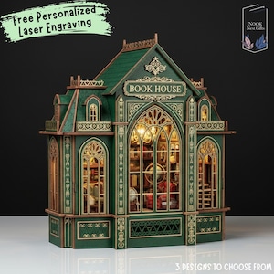 Owl Bookstore Book Nook Mini Dollhouse Bookshelf Decoration 3D DIY Wooden Puzzle Handmade Book End Gift for Readers Collectors and Shelf Art
