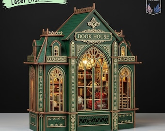 Księgarnia Sowa, Mini domek dla lalek, regał na książki, dekoracja, drewniana układanka 3D DIY, ręcznie robiony prezent na koniec książki dla czytelników, kolekcjonerów i sztuki półkowej