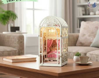 DIY Flower House Book Nook Kit – Miniature Greenhouse Bookshelf Insert with LED Lights, Dolls, Handmade Gift