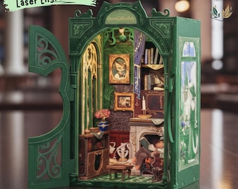 Handcrafted Cozy Study Book Nook Diorama – LED Scene with Miniature Details, Personalized Bookshelf Gift
