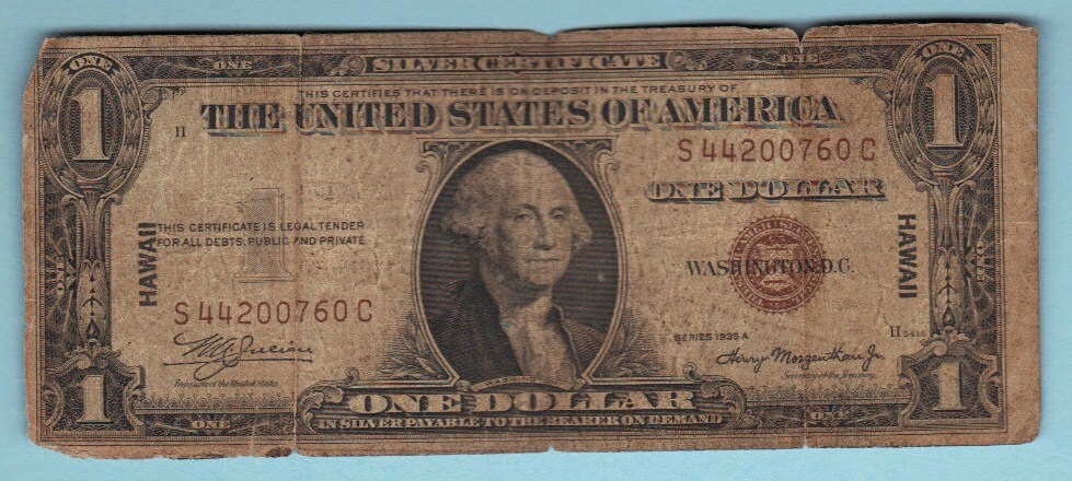 1935 Silver Certificate One Dollar Bill Hawaii Overlay Etsy