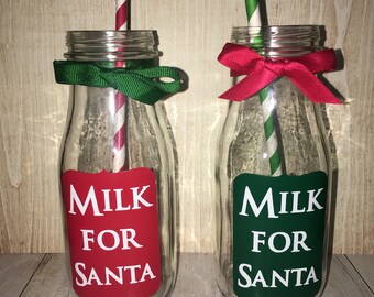 Milk for Santa Bottles with matching paper straw