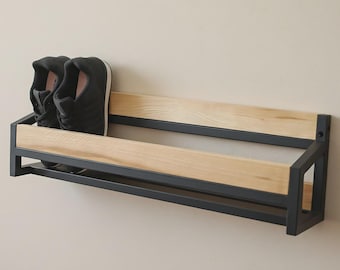 Entryway Shoe Shelf Wall Mounted, Industrial Floating Shelf, Wood Metal Hallway Storage Rack