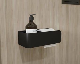 Black Toilet Paper Holder with Shelf, Minimalist Bathroom Storage