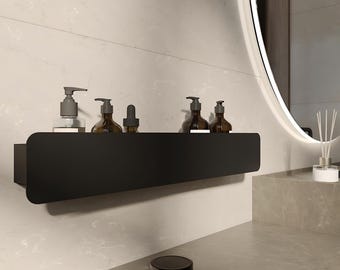 Mensola da bagno nera da parete / Organizer minimalista in acciaio inossidabile / Portaoggetti moderno per doccia con finitura opaca