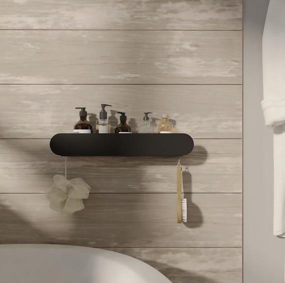 Schwarze Badezimmer Ablage | Edelstahl Dusche Organizer mit Haken