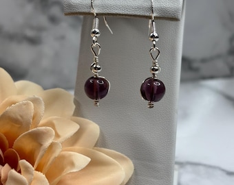 Amethyst Dangle Earrings | Handmade 925 Sterling Silver Natural Gemstone