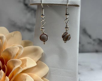 Zebra Jasper Dangle Earrings | Handmade 925 Sterling Silver Natural Gemstone