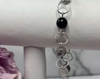 Black Rutilated Quartz Hoop Link Bracelet – Elegant & Minimalist Design