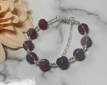 Handmade Wire-Twisted Firestone Bracelet and silver ball bead – Adjustable Beaded Jewelry