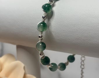 Handmade Wire-Twisted Chalcedony Bracelet and silver ball bead – Adjustable Beaded Jewelry