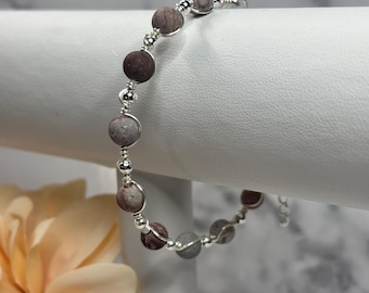 Handmade Pink Zebra Jasper and silver ball silver plated Bracelet – Twisted Wire Beaded Jewelry