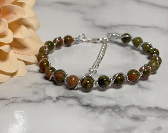 Handmade Rhondonite Beaded Bracelet – Twisted Wire, Adjustable Length